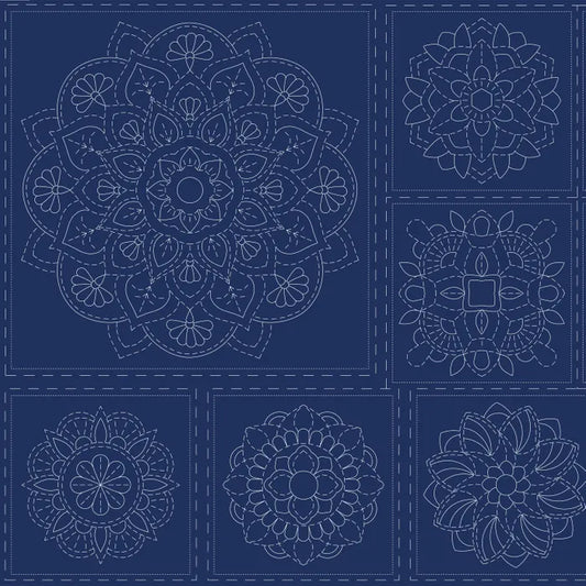 SASHIKO - MANDALA - Blue - PANEL