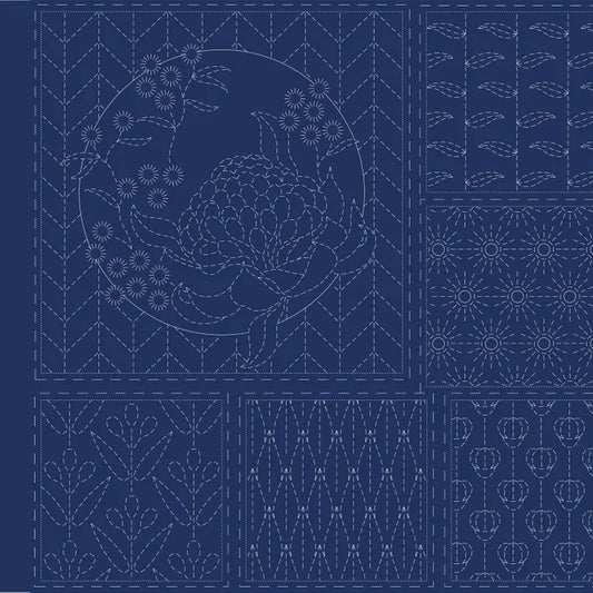 SASHIKO - BOTANICAL - Blue - PANEL