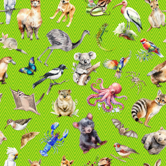A is for Aussie Animals - Chevron - Green
