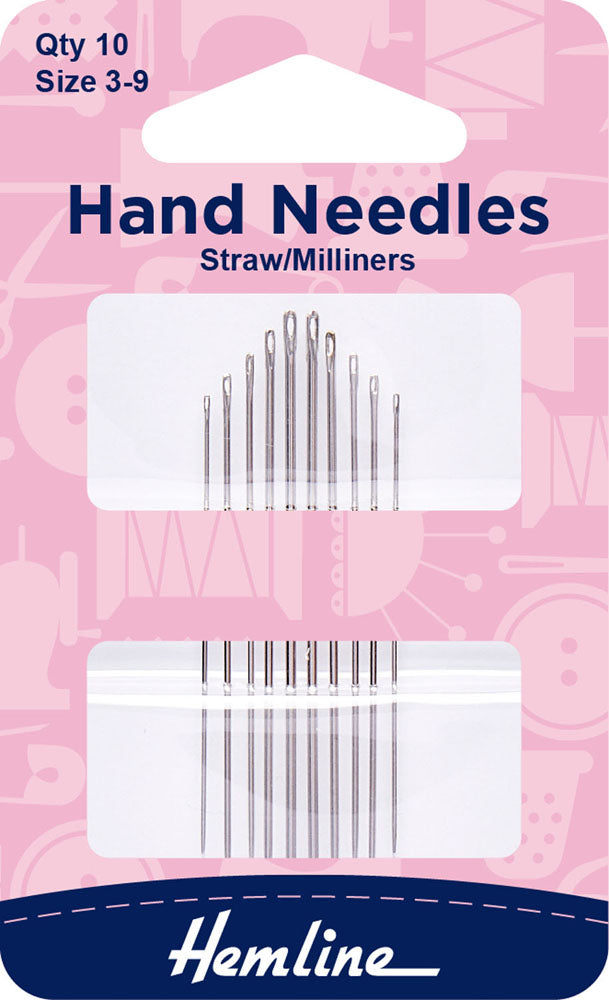 Straw/Milliner Hand Needle, Size 3-9, 10 Pack