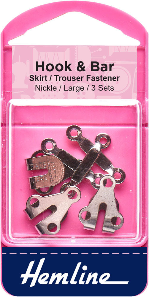 Hook and Bar Large Trouser Fasteners Set, 3 Piece, Nickel