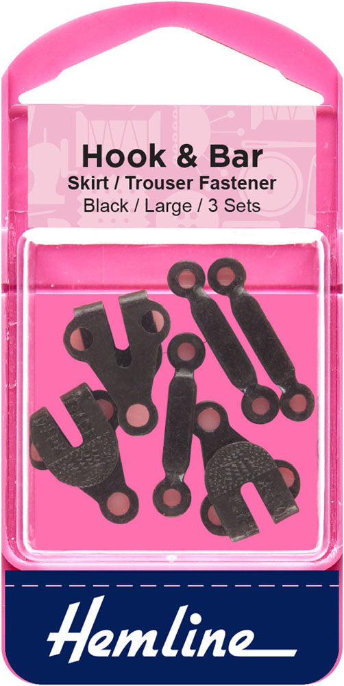Hook and Bar Large Trouser Fasteners Set, 3 Piece, Black