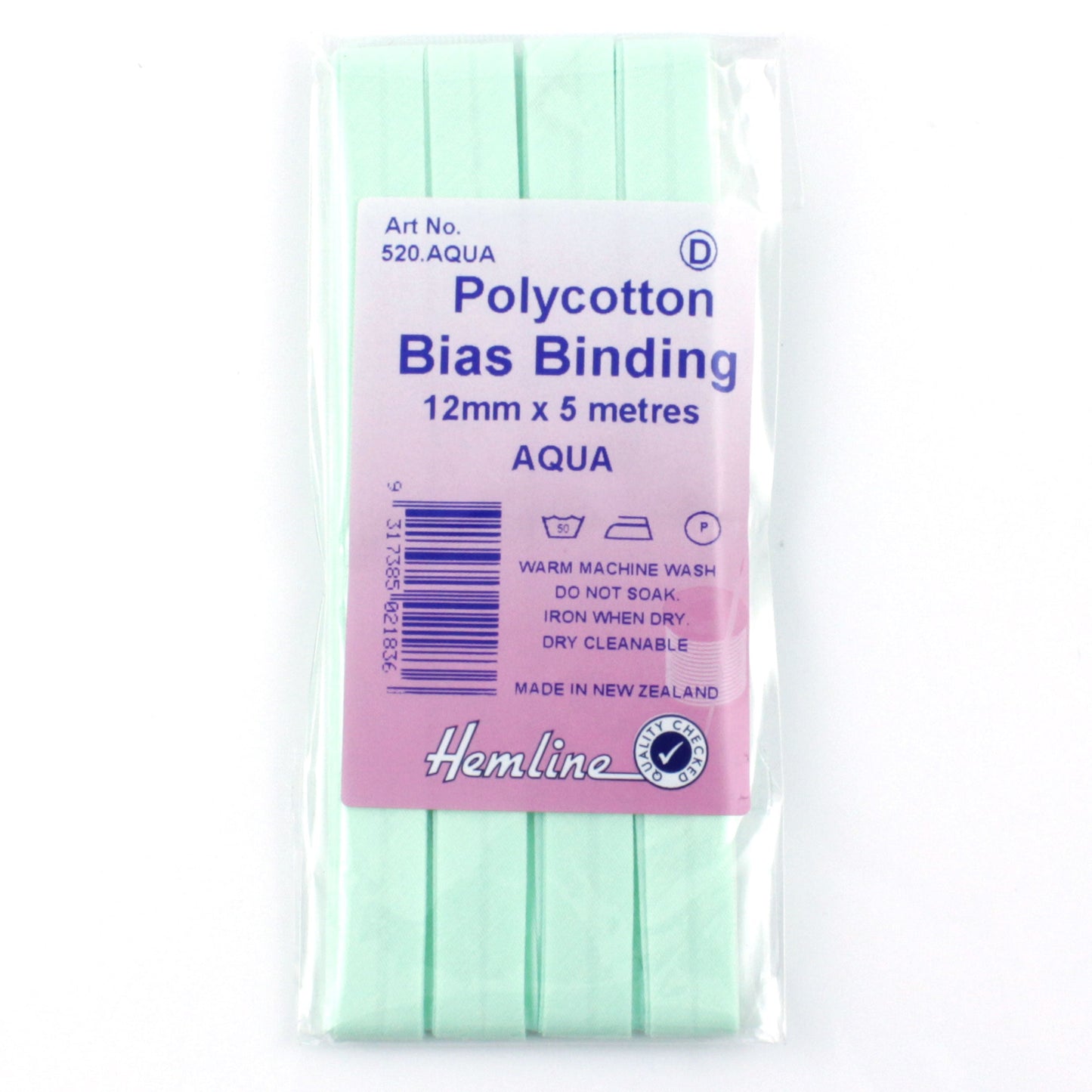 Polycotton Bias Binding Tape, Aqua - 12mm x 5m