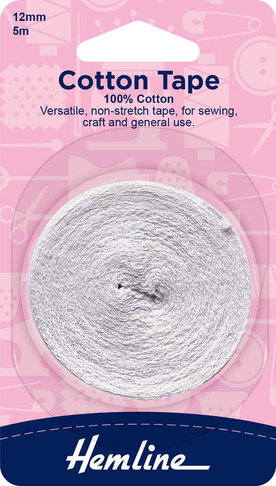 Cotton Tape, White 12mm