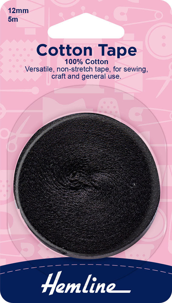 Cotton Tape, Black 12mm