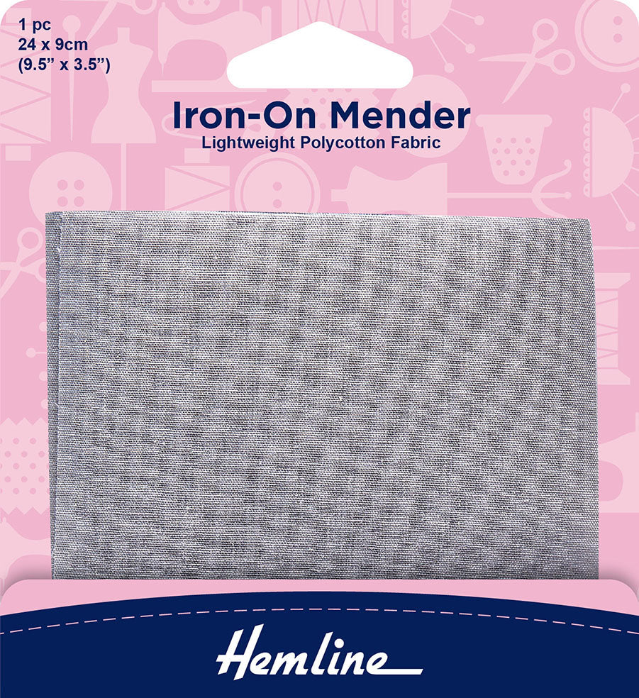 Iron-On Mender Polycotton Fabric Patch, Light Grey