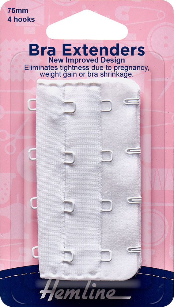 4 Hook Bra Back Extender, 75mm White