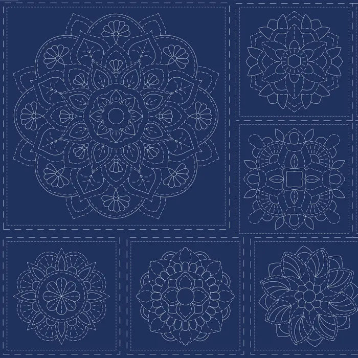 SASHIKO - MANDALA - Blue - PANEL