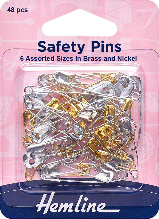 48 Safety Pins, Assorted Sizes