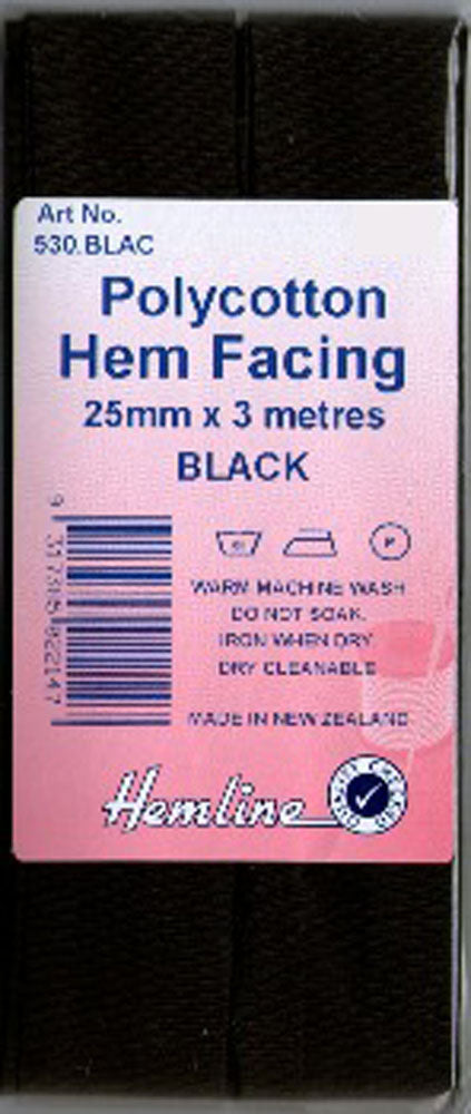 Bias Hem Facing Binding Tape, Black