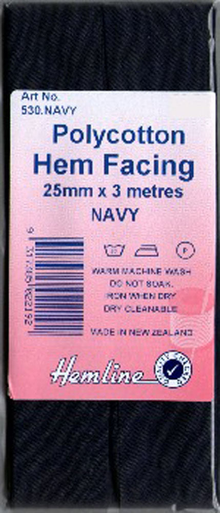 Bias Hem Facing Binding Tape, Navy