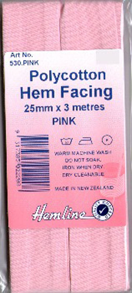 Bias Hem Facing Binding Tape, Pink