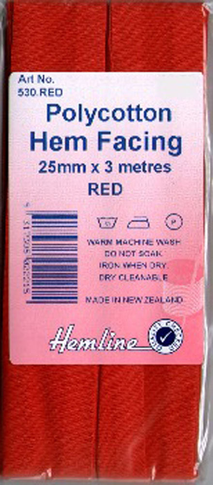 Bias Hem Facing Binding Tape, Red