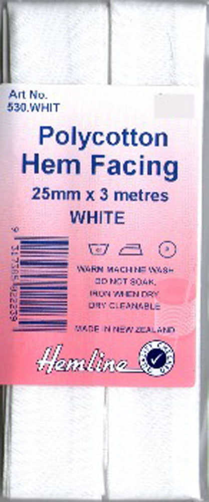 Bias Hem Facing Binding Tape, White