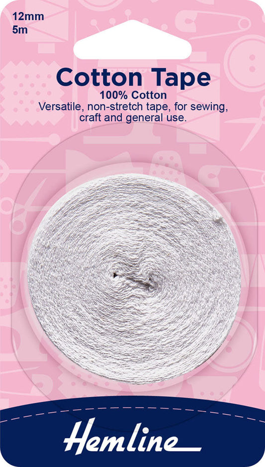 Cotton Tape, White 12mm