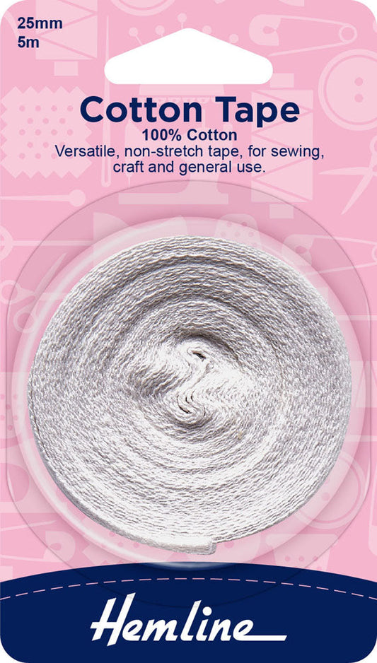 Cotton Tape, White 25mm