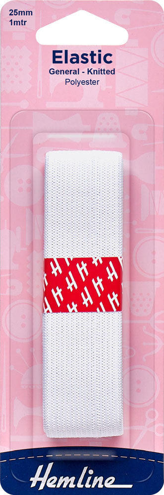 Knitted Elastic, White 25mm