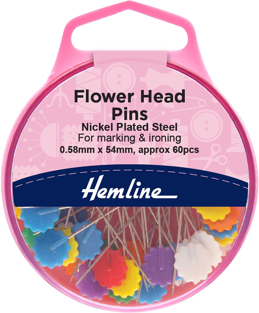 Flower Flat Head Pins, Nickel, 60 Pack